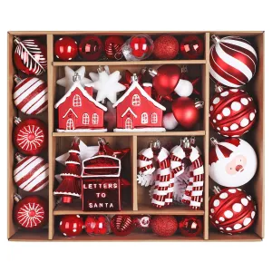 68ct Red & White Christmas Balls Ornaments Set