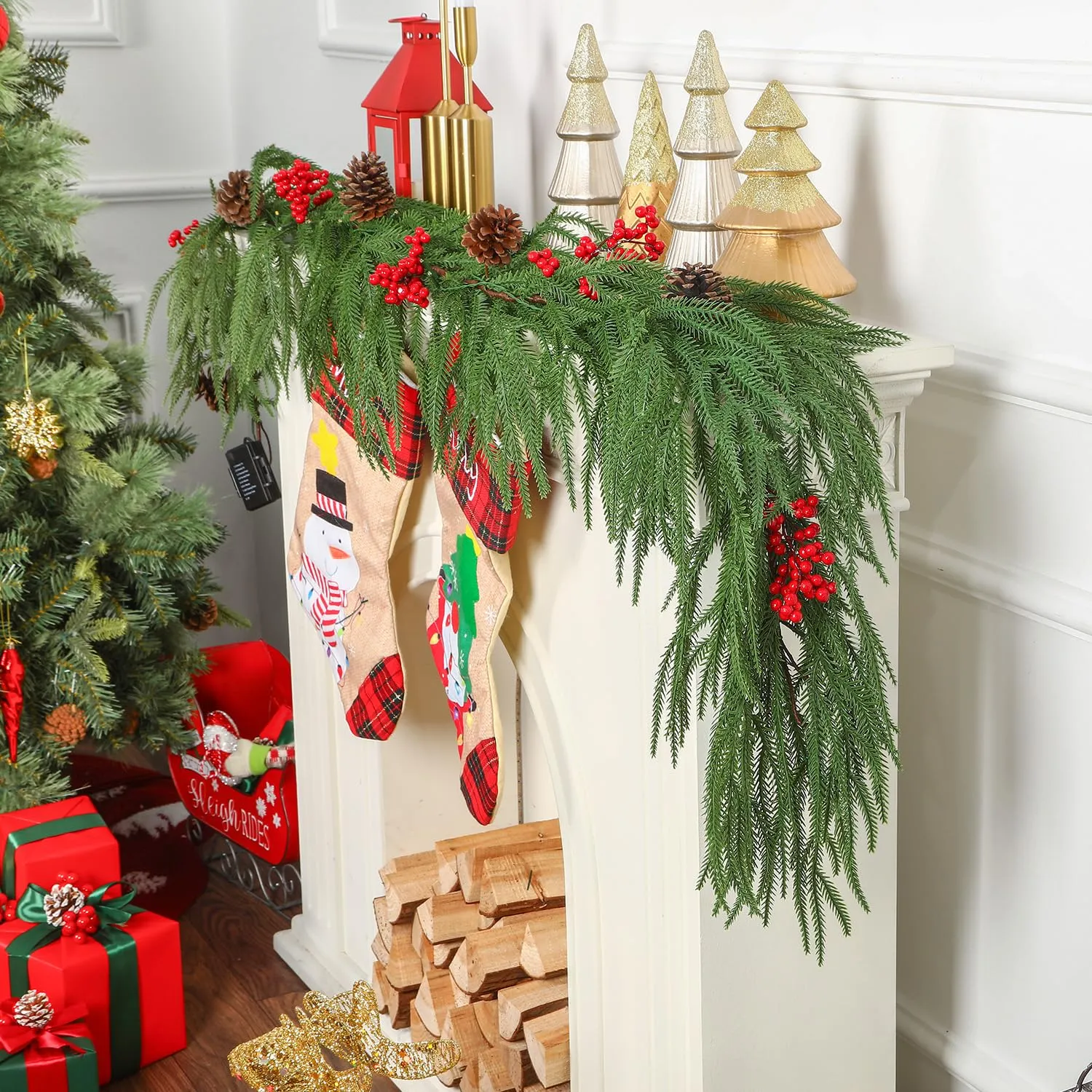 6FT Prelit Christmas Garland Decorations with Timer Function