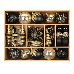 80 Ct Black and Gold Christmas Ball Ornament Set