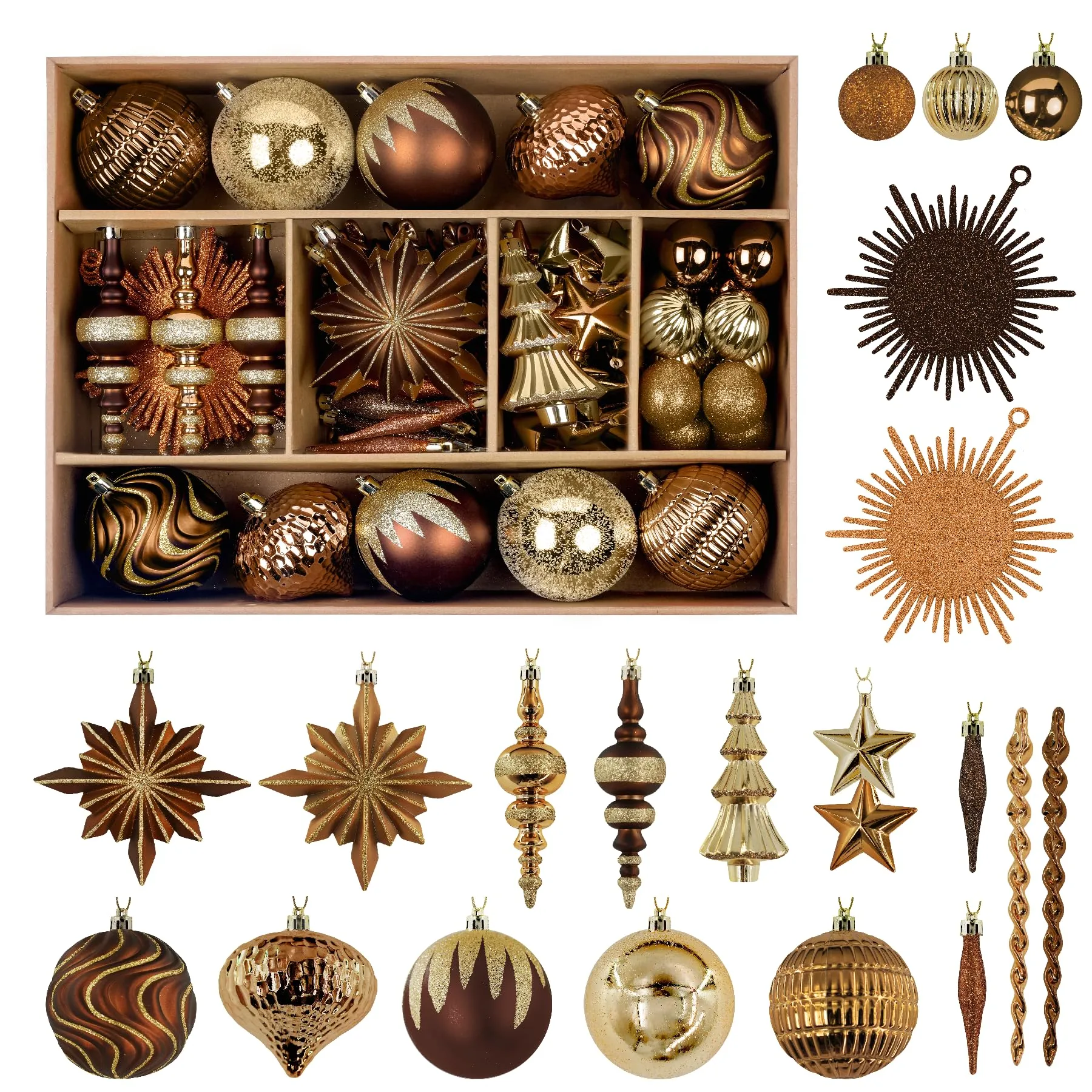 80ct Bronze-Gold Christmas Ball Ornament Set