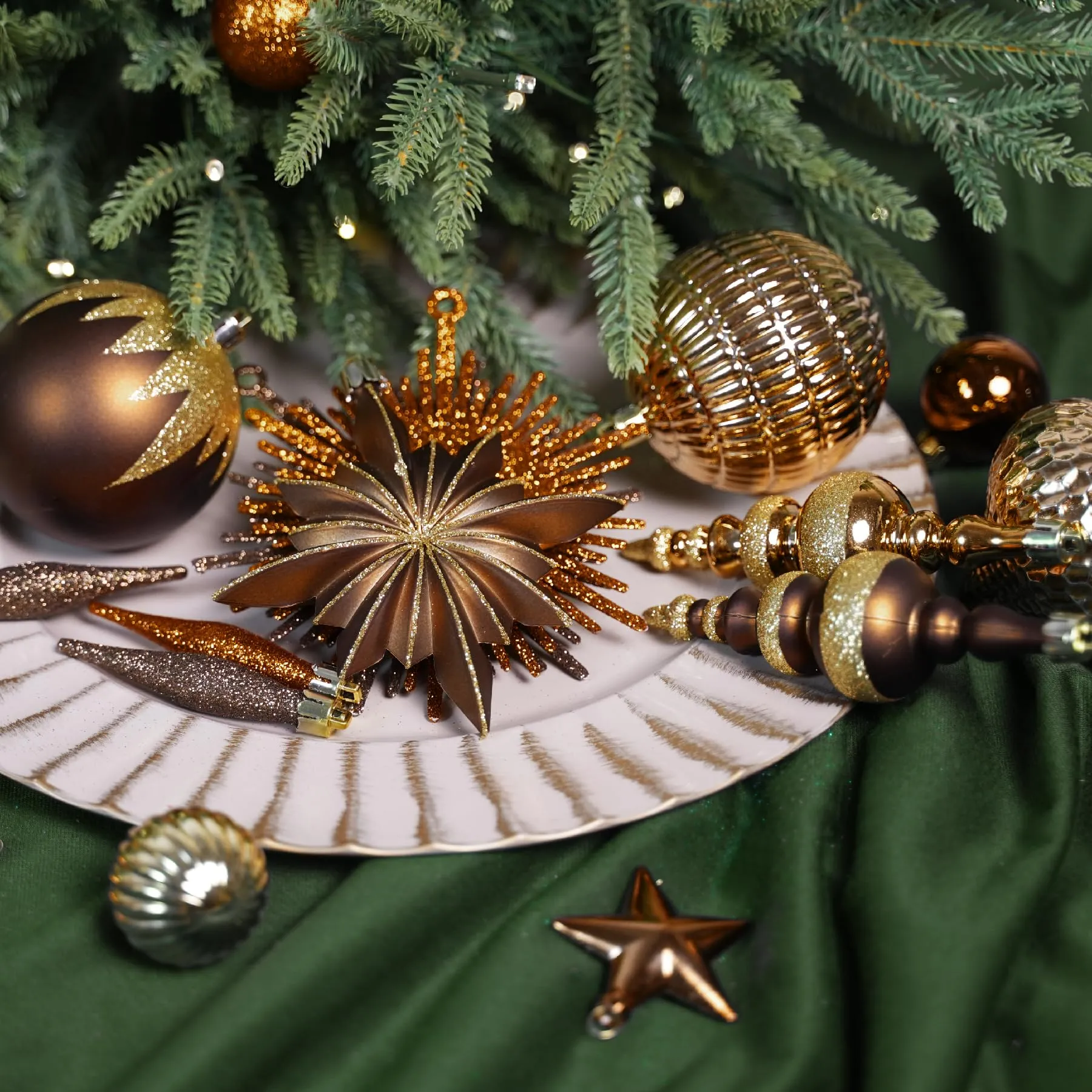 80ct Bronze-Gold Christmas Ball Ornament Set