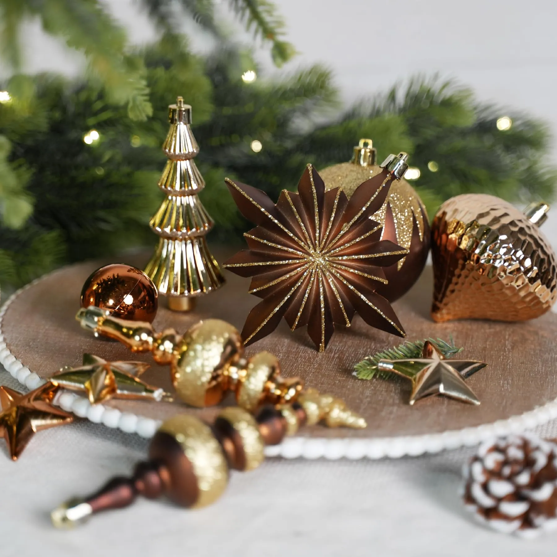 80ct Bronze-Gold Christmas Ball Ornament Set