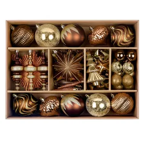 80ct Bronze-Gold Christmas Ball Ornament Set