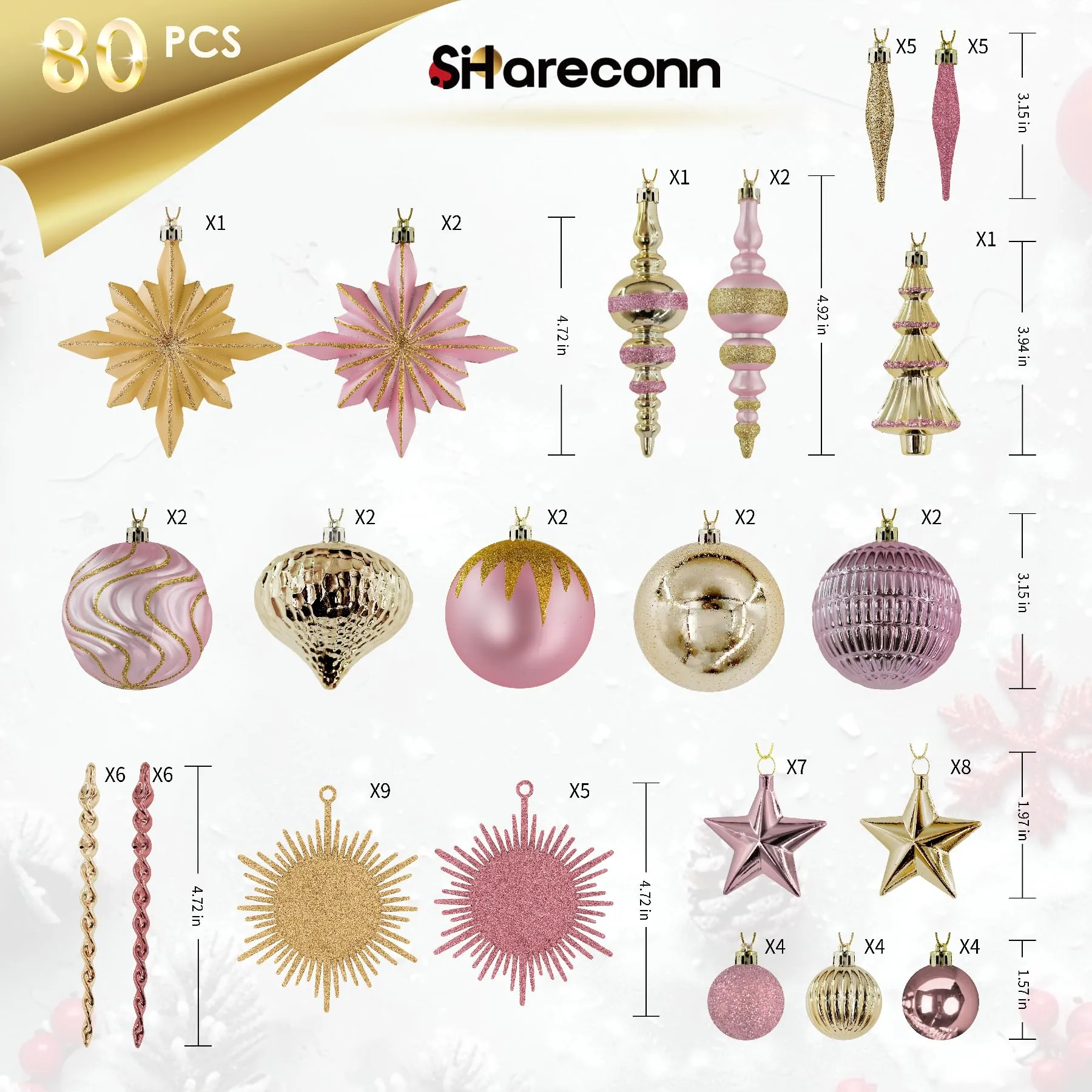 80ct Pink and Gold Christmas Ball Ornament Set