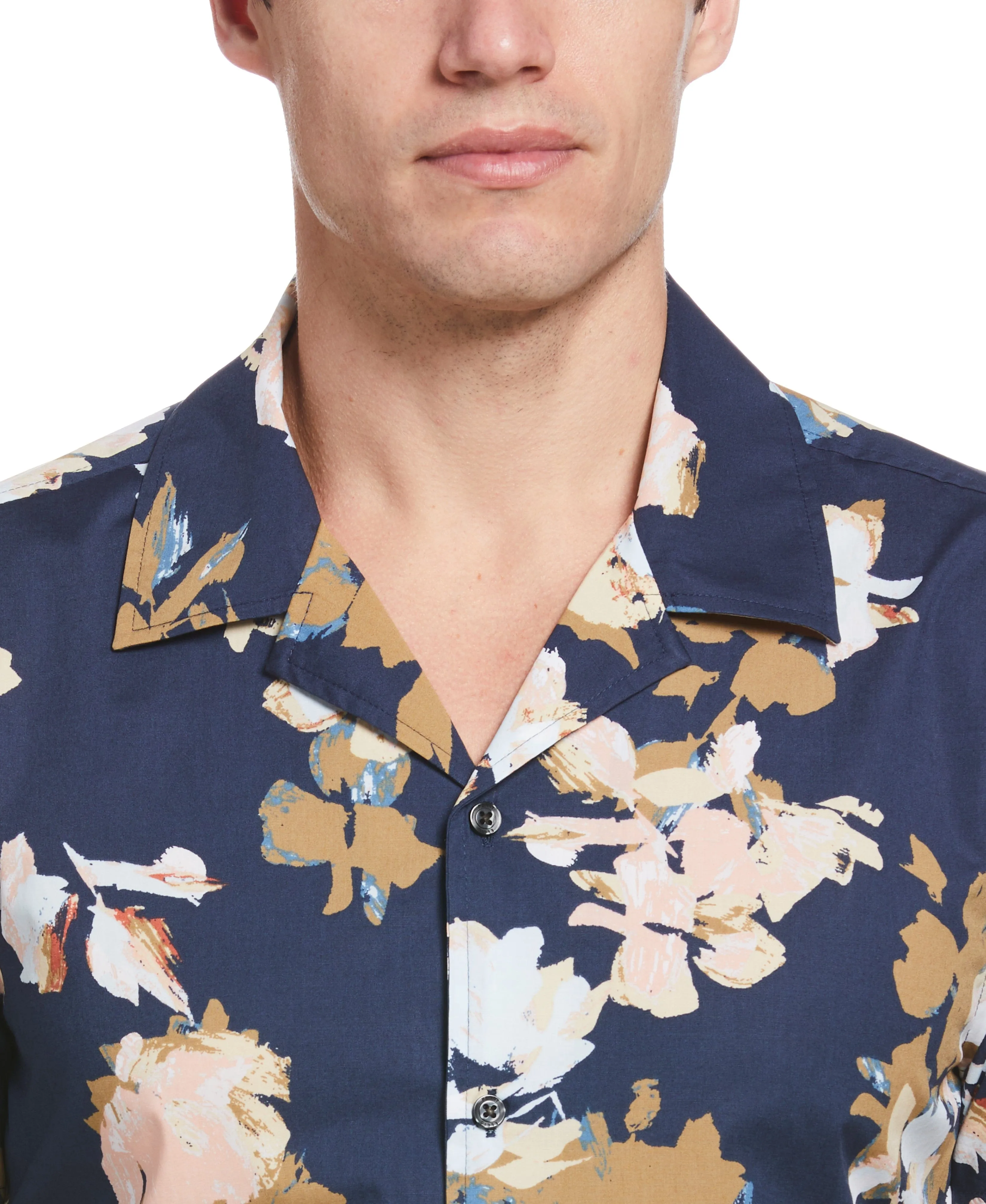 Abstract Floral Print Camp Collar Shirt