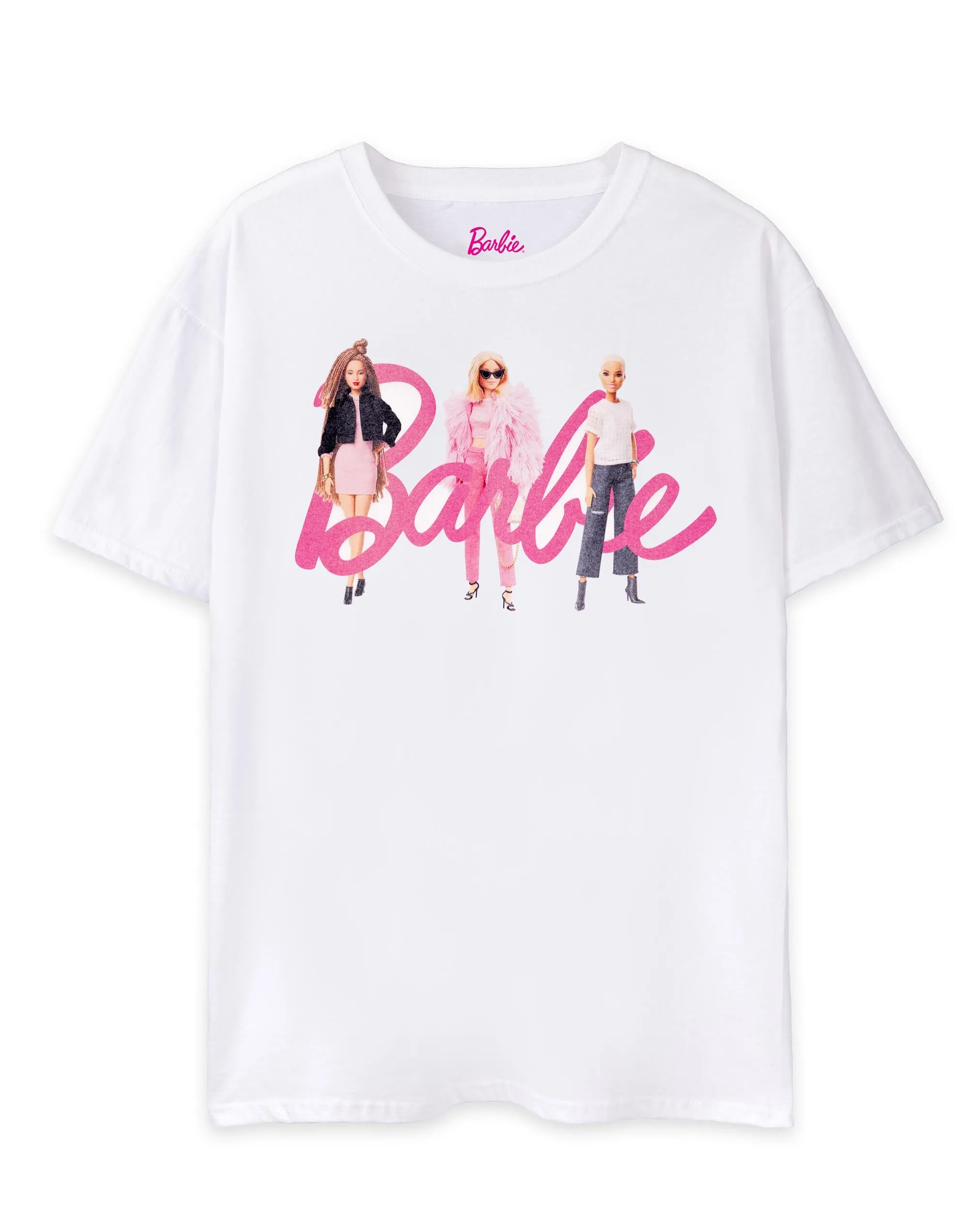 Barbie Dolls In Logo Womens White Short Sleeved T-Shirt