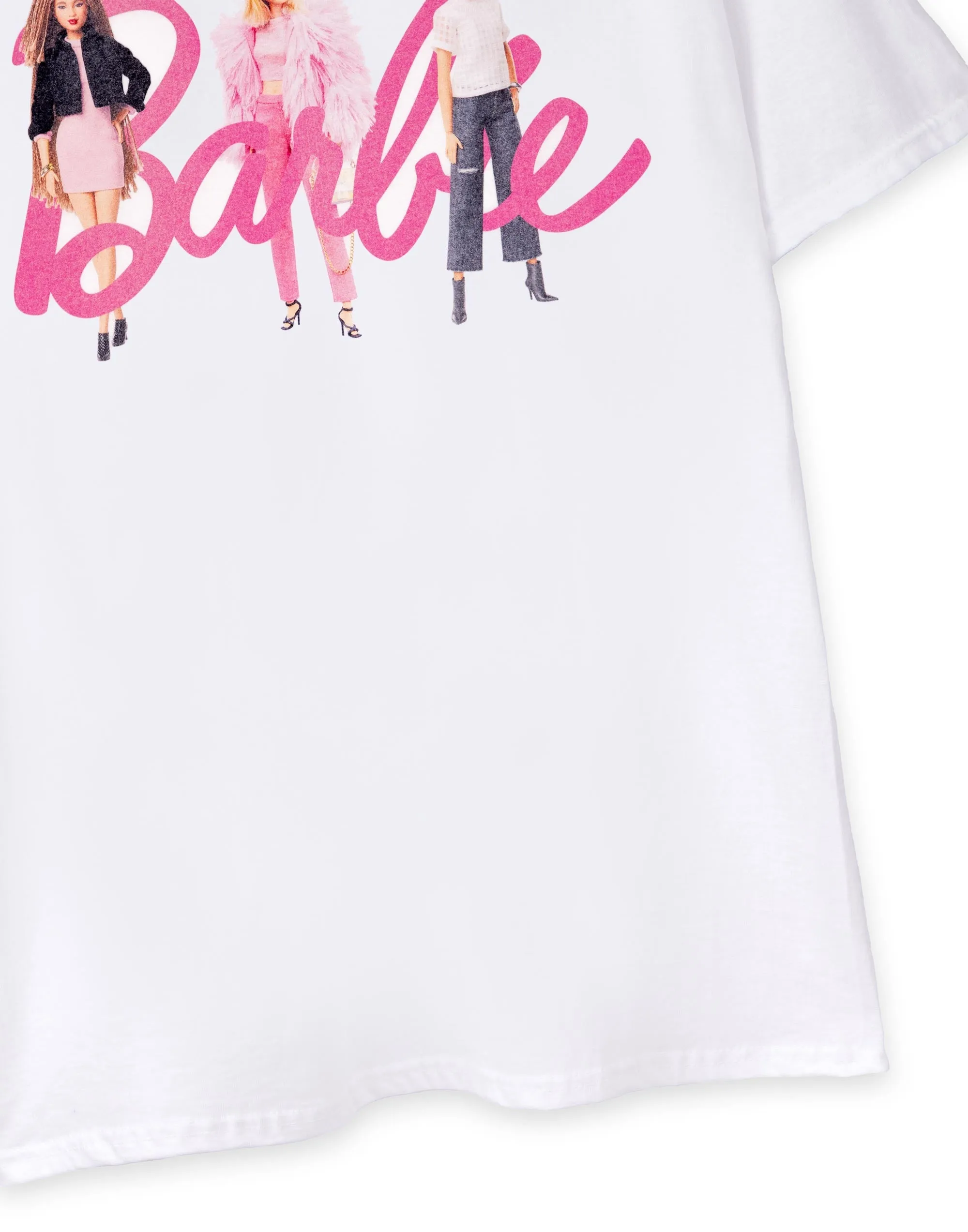 Barbie Dolls In Logo Womens White Short Sleeved T-Shirt