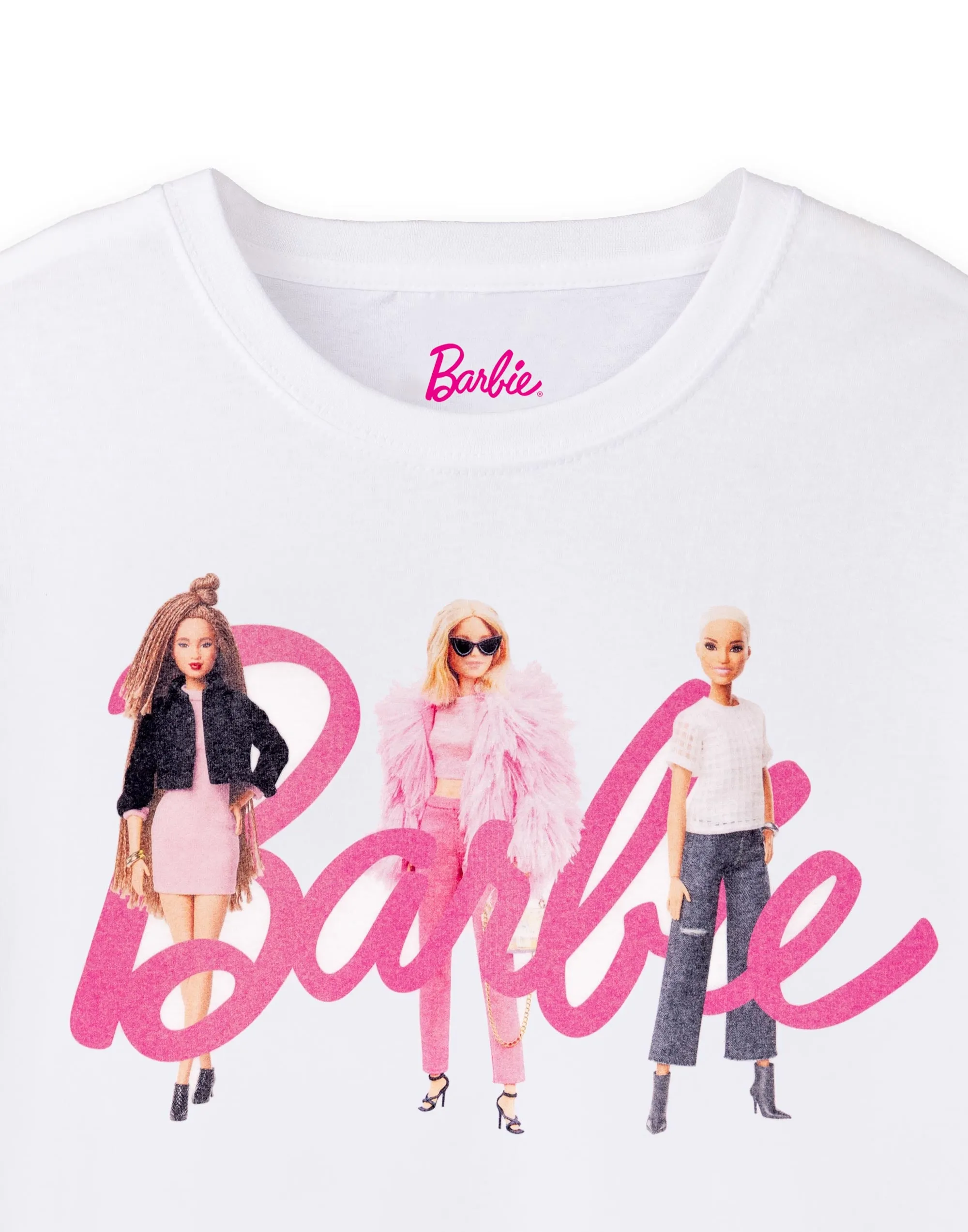 Barbie Dolls In Logo Womens White Short Sleeved T-Shirt