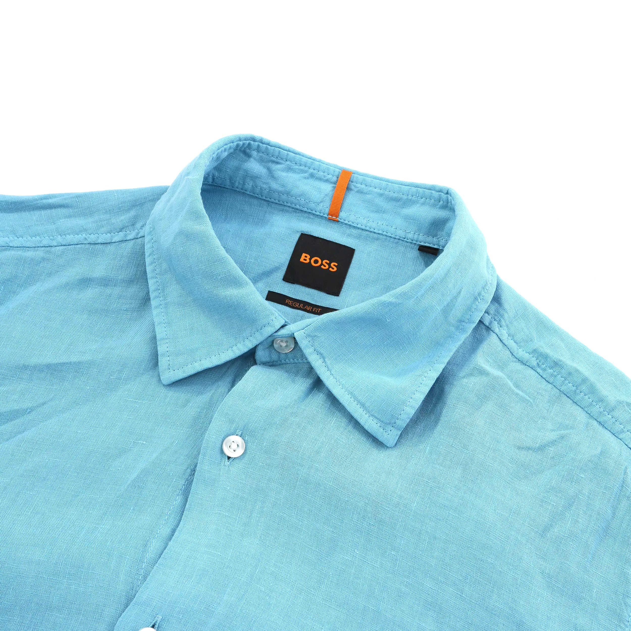 BOSS Rash 2 Short Sleeve Linen Shirt in Teal