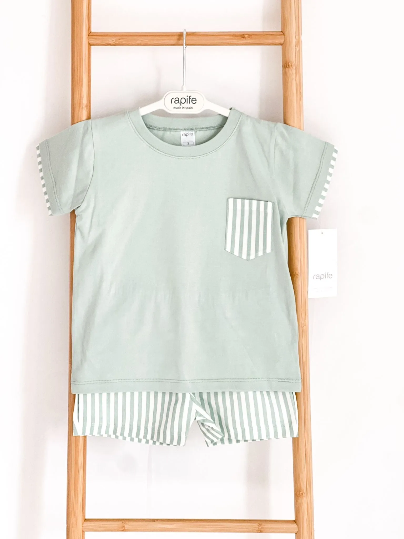 Boys Rapife Sage Stripe Pocket Shirt and Short Set