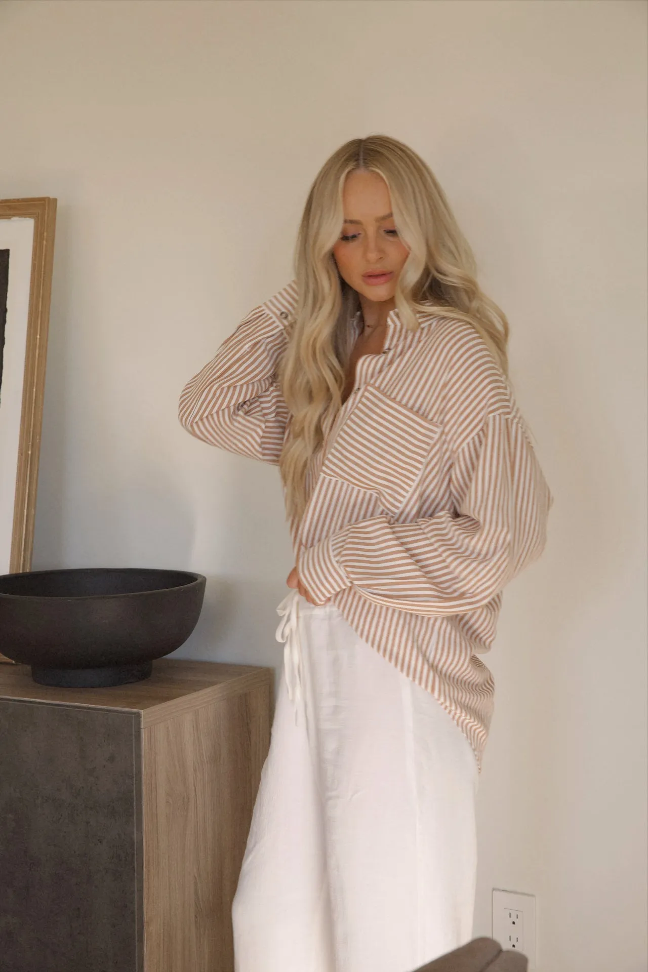 Brown Striped Button Down Shirt