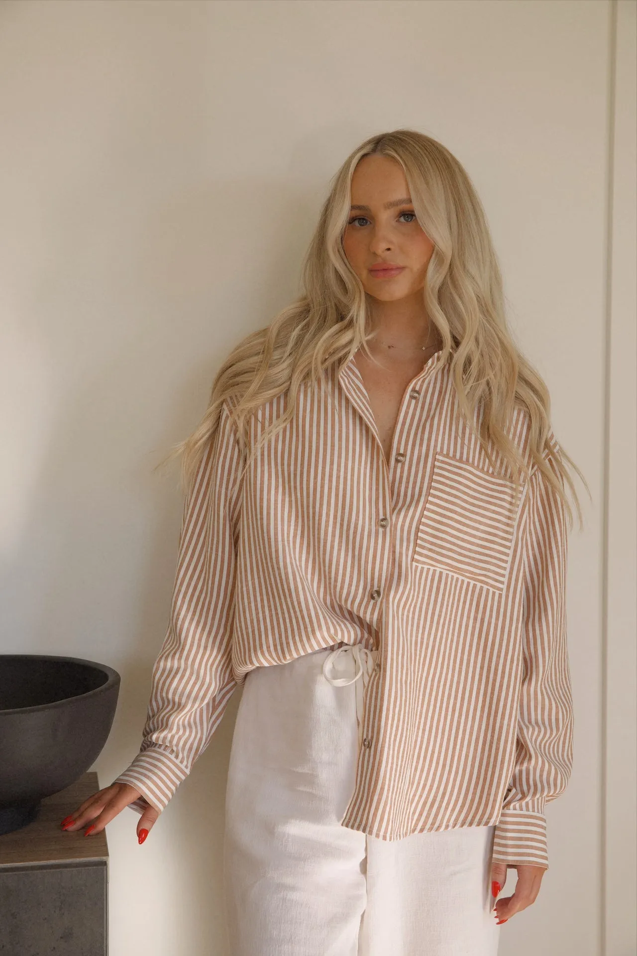 Brown Striped Button Down Shirt