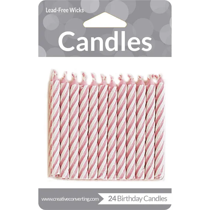 Bulk Pack of 120 Pink Striped Candles