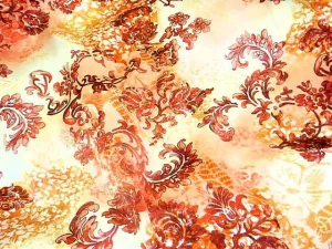 Burned Orange Floral Creeper Silk Printed Satin