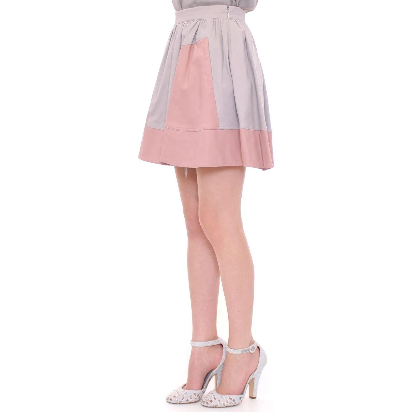 Comeforbreakfast Sleek Pleated Mini Skirt in Pink and Gray