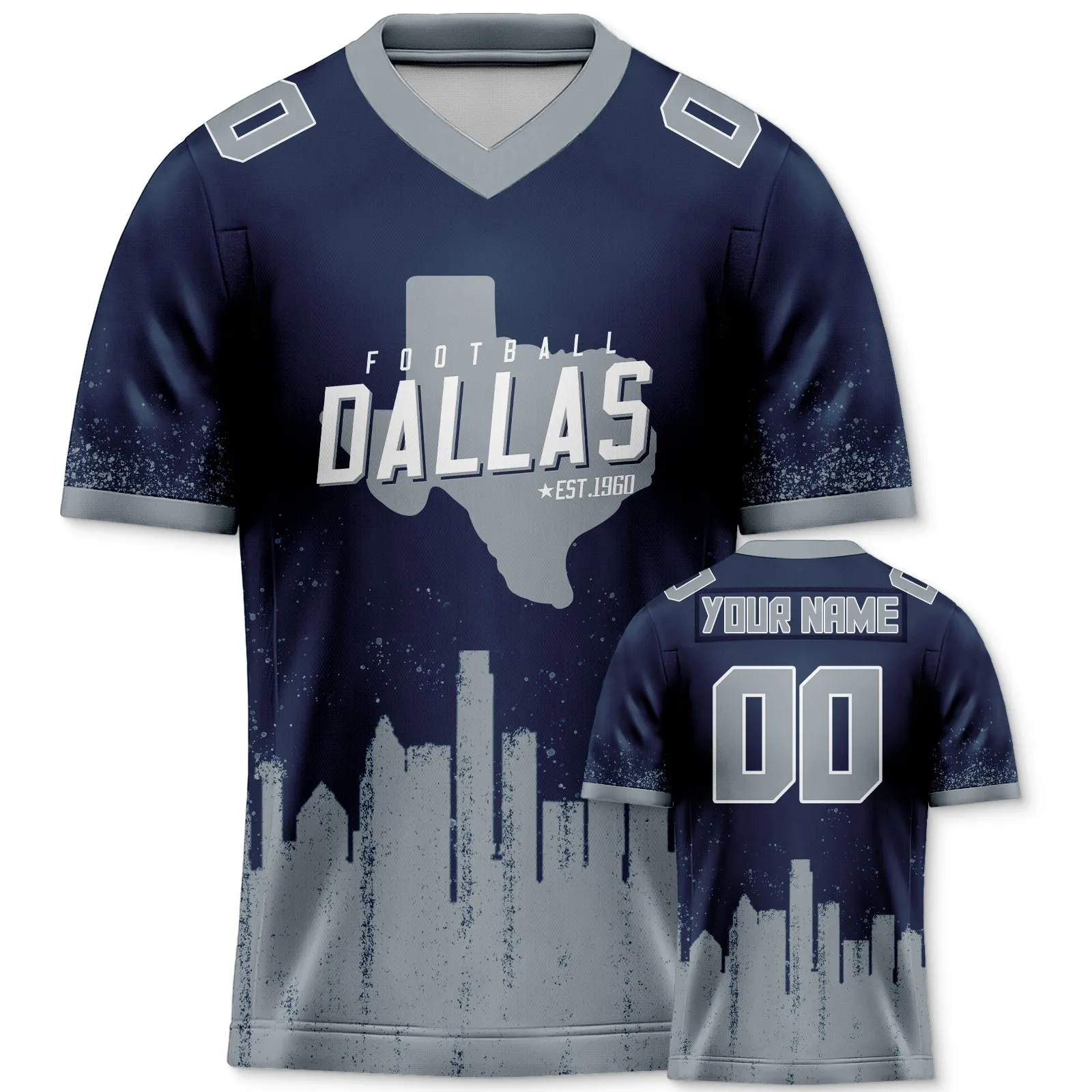 Custom Football Jersey Dallas Cowboys City Map Graffiti Shirt Unisex Personalized Name and Number for Men Women Youth Football Fans Gift