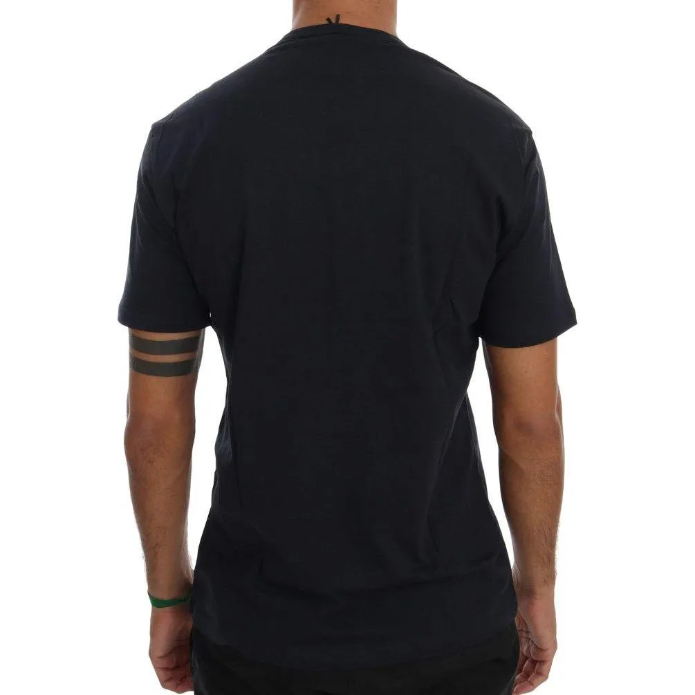 Daniele Alessandrini Chic Blue V-Neck Cotton Tee