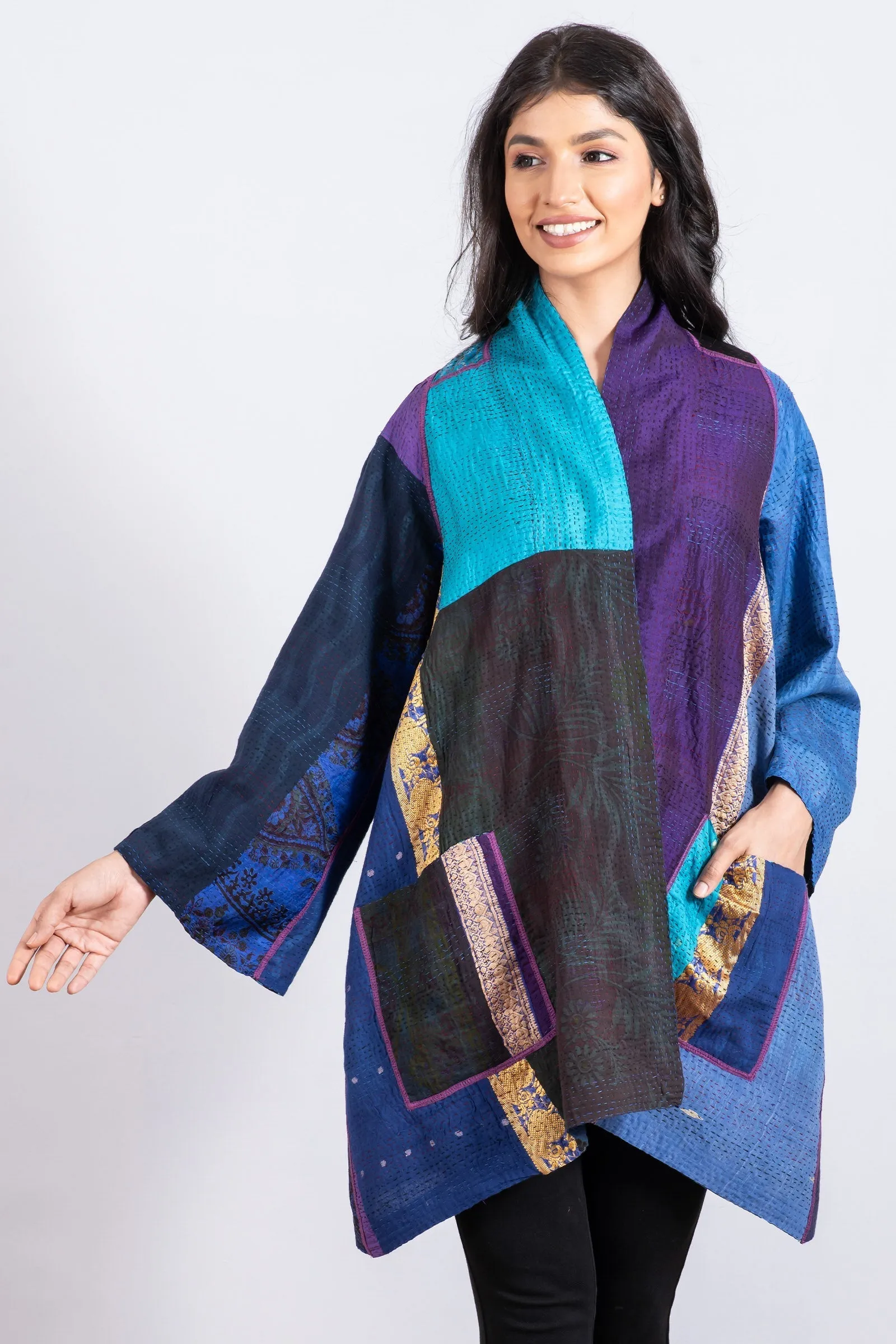 DESERT WAVES KANTHA A-LINE JKT - dw2003-blu -