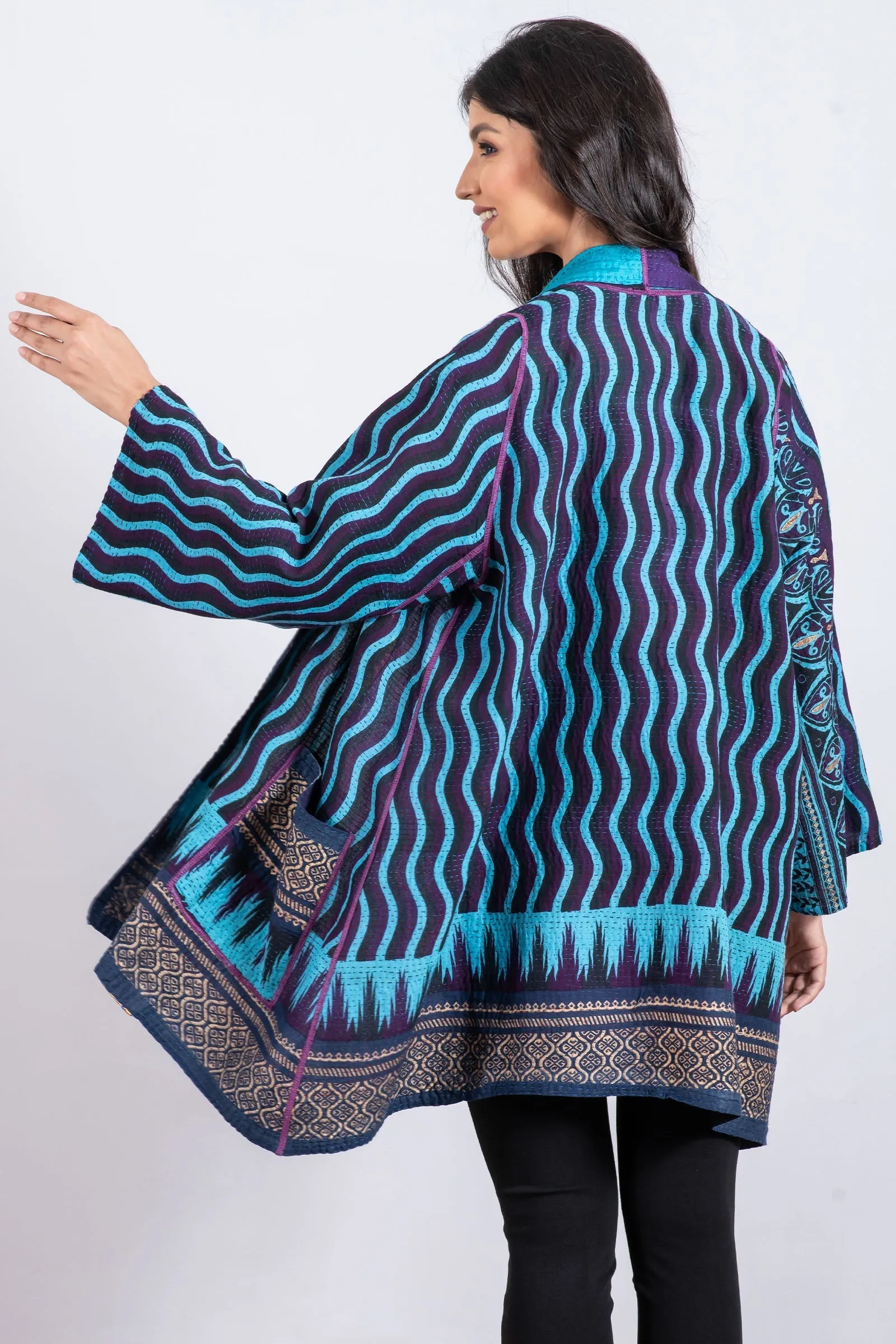 DESERT WAVES KANTHA A-LINE JKT - dw2003-blu -