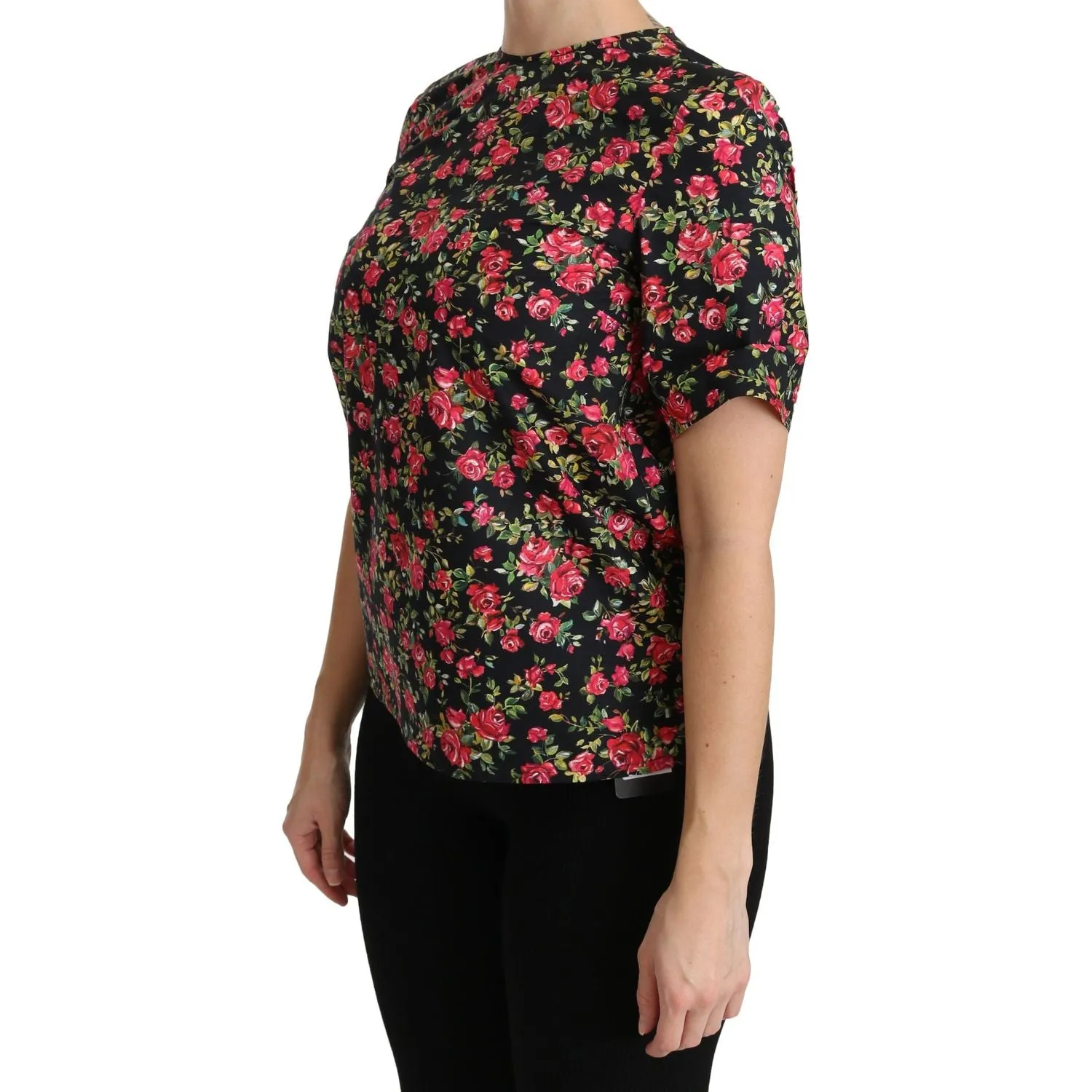 Dolce & Gabbana Elegant Black Floral Crew Neck Top