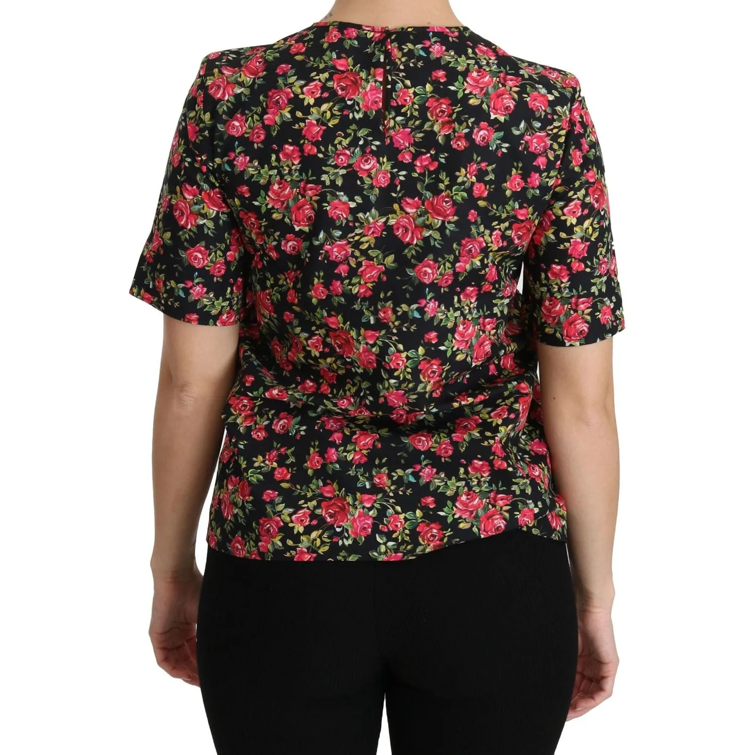 Dolce & Gabbana Elegant Black Floral Crew Neck Top