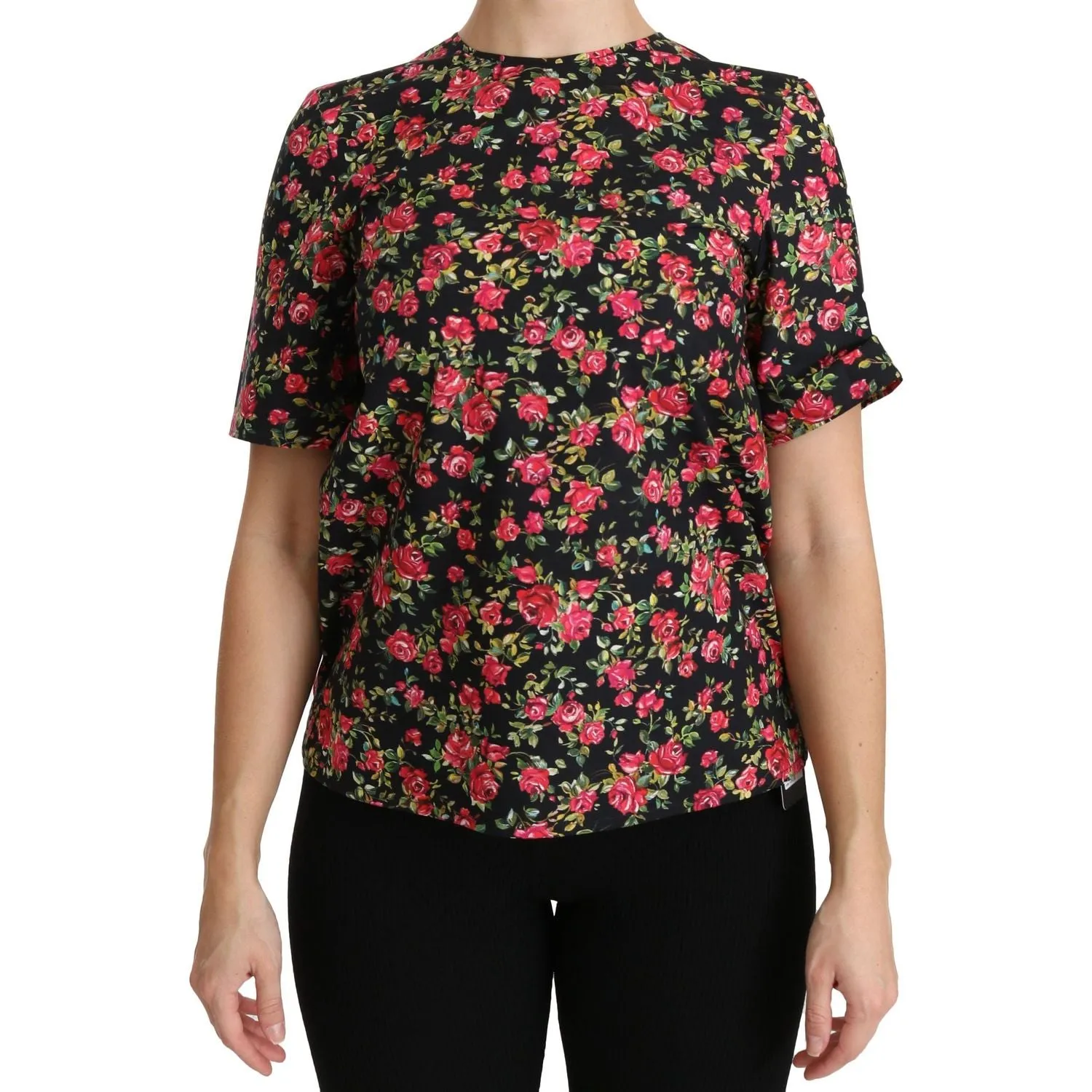 Dolce & Gabbana Elegant Black Floral Crew Neck Top