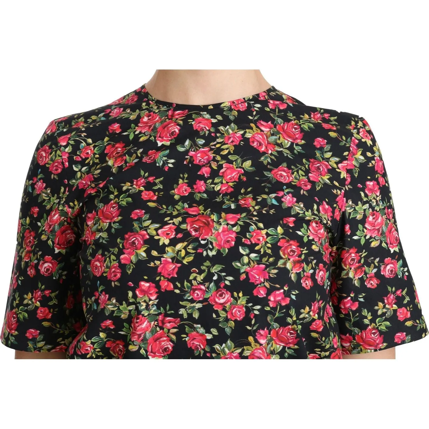 Dolce & Gabbana Elegant Black Floral Crew Neck Top