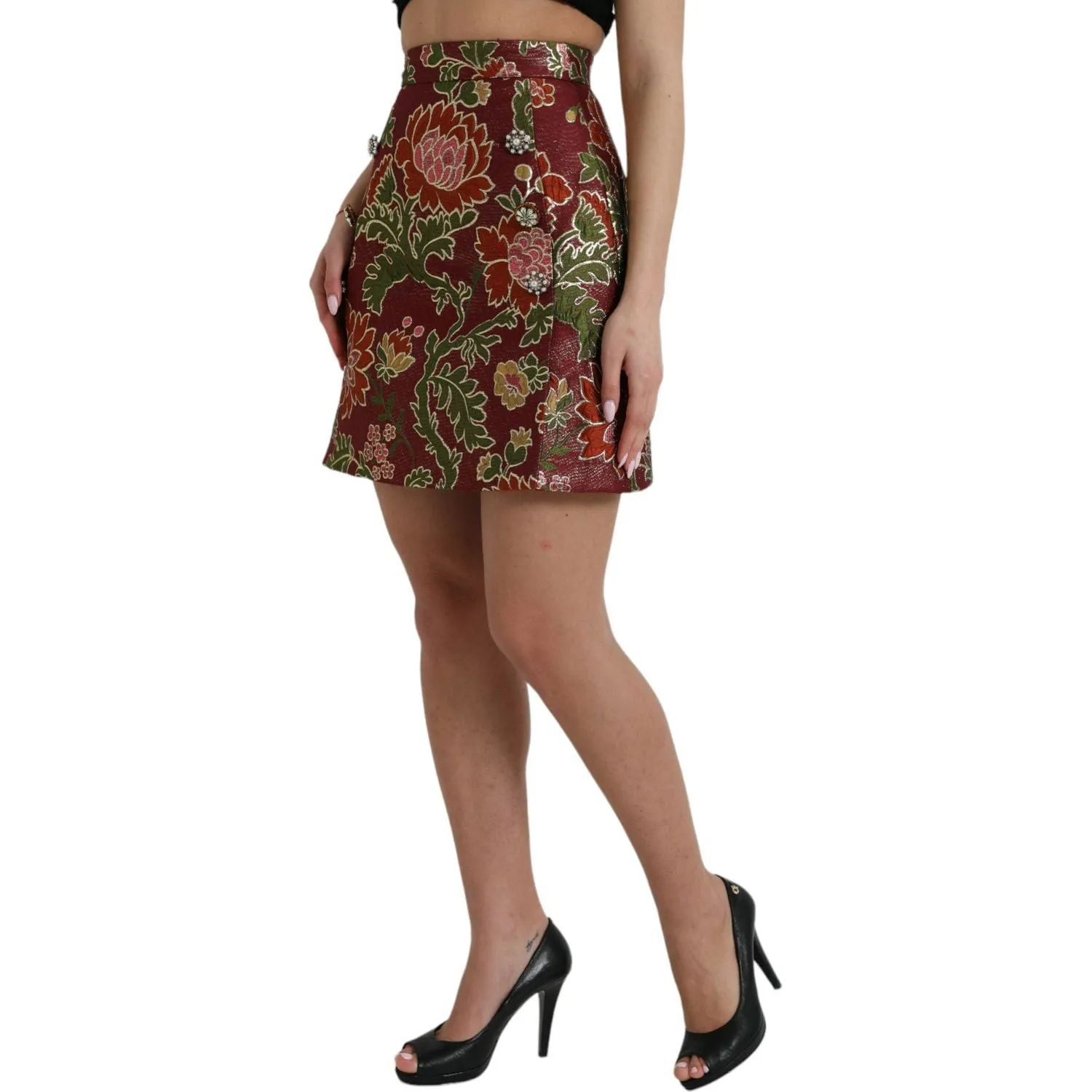 Dolce & Gabbana Maroon Floral Jacquard Mini Skirt