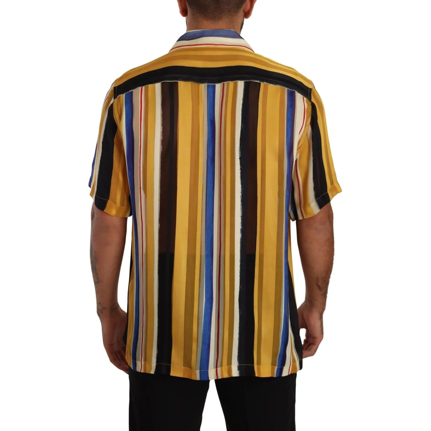 Dolce & Gabbana Yellow Striped Silk-Blend Men's Shirt