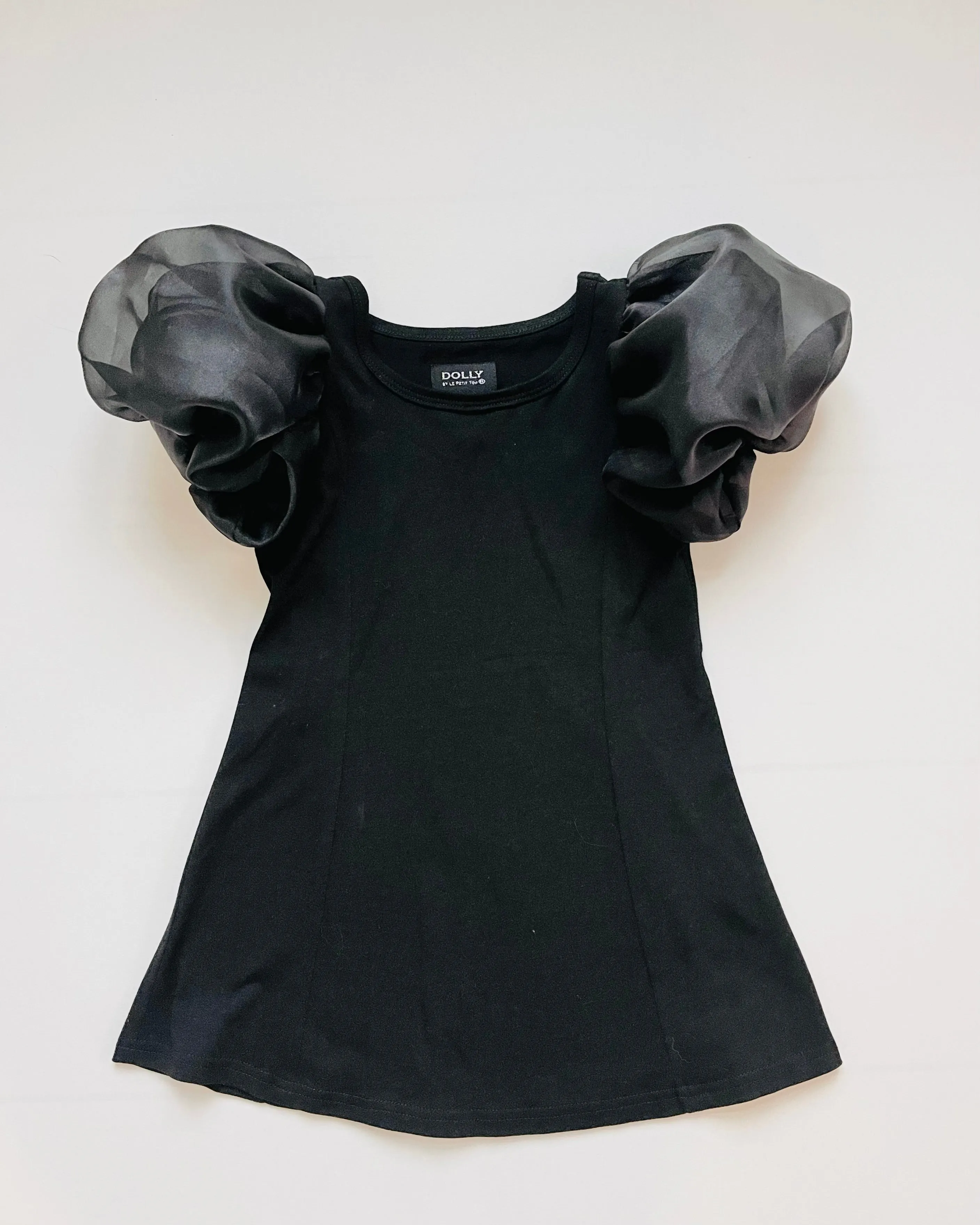 DOLLY WORLD SHORT PUFF SLEEVE ORGANZA DRESS WITH COTTON BODY black