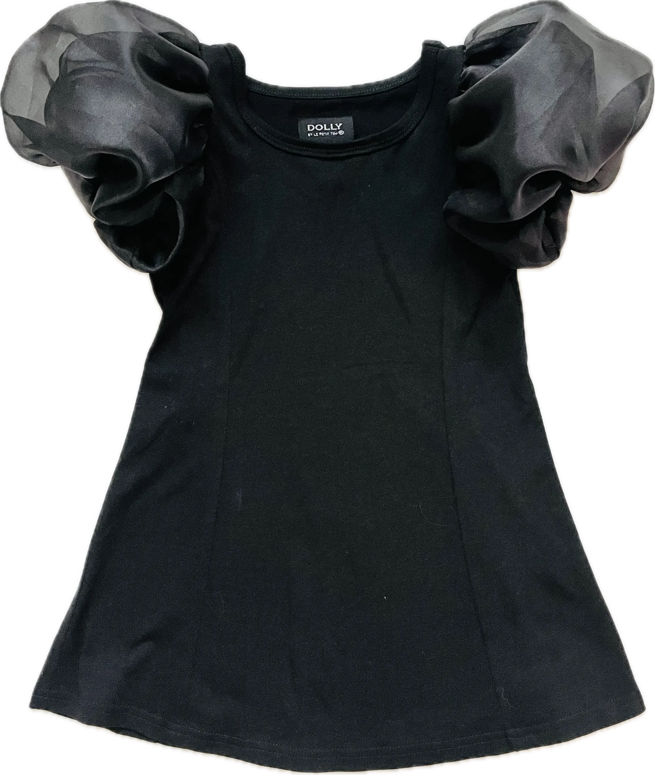 DOLLY WORLD SHORT PUFF SLEEVE ORGANZA DRESS WITH COTTON BODY black