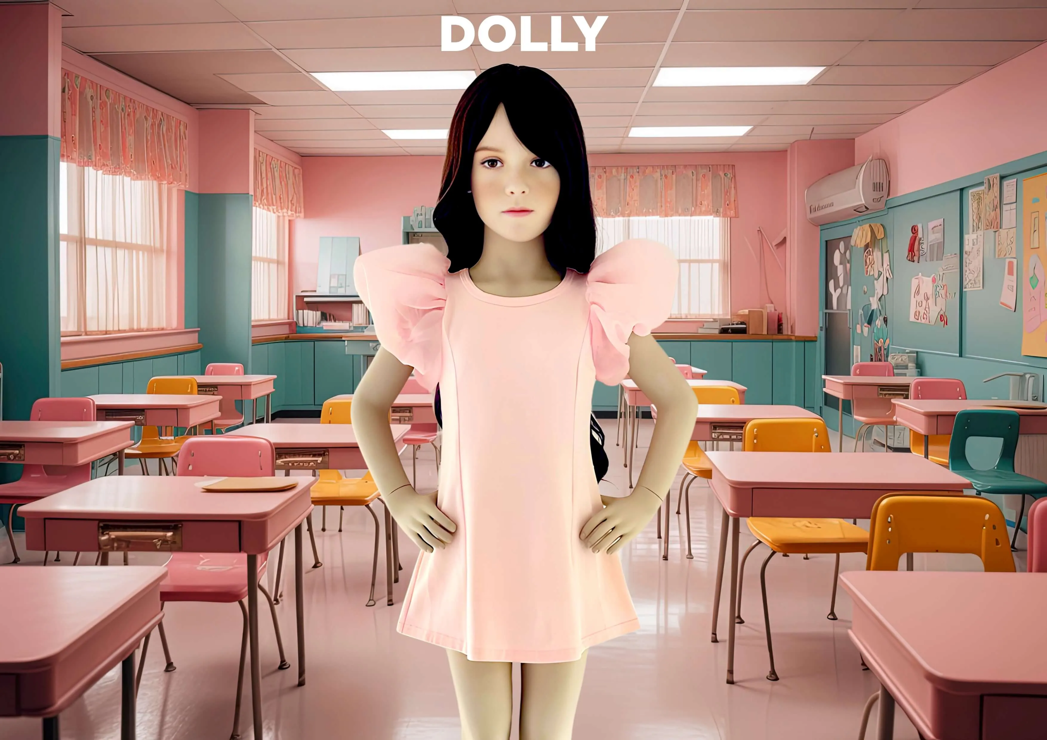 DOLLY WORLD SHORT PUFF SLEEVE ORGANZA DRESS WITH COTTON BODY dollypink