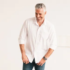 Essential Spread Collar Casual Shirt - Pure White Cotton Twill