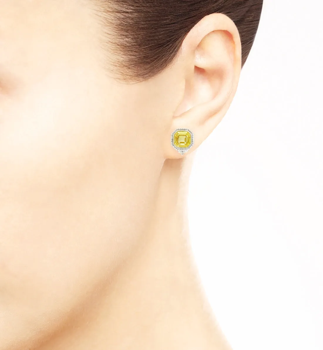 Estate Asscher Cut Canary Crystal Stud Earrings