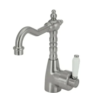 Fienza Eleanor Shepherds Crook Basin Mixer - Brushed Nickel / Ceramic