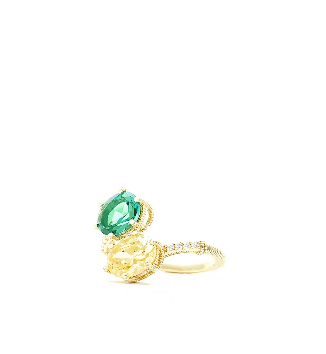 Flora Canary Crystal And Green Quartz Bypass Ring With Pave Diamonds