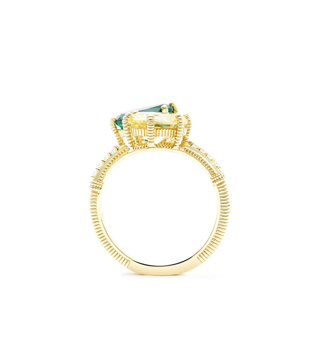 Flora Canary Crystal And Green Quartz Bypass Ring With Pave Diamonds