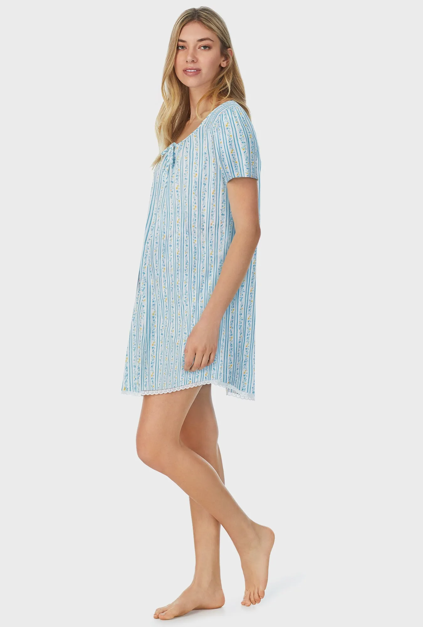 Floral Stripes Short Nightgown