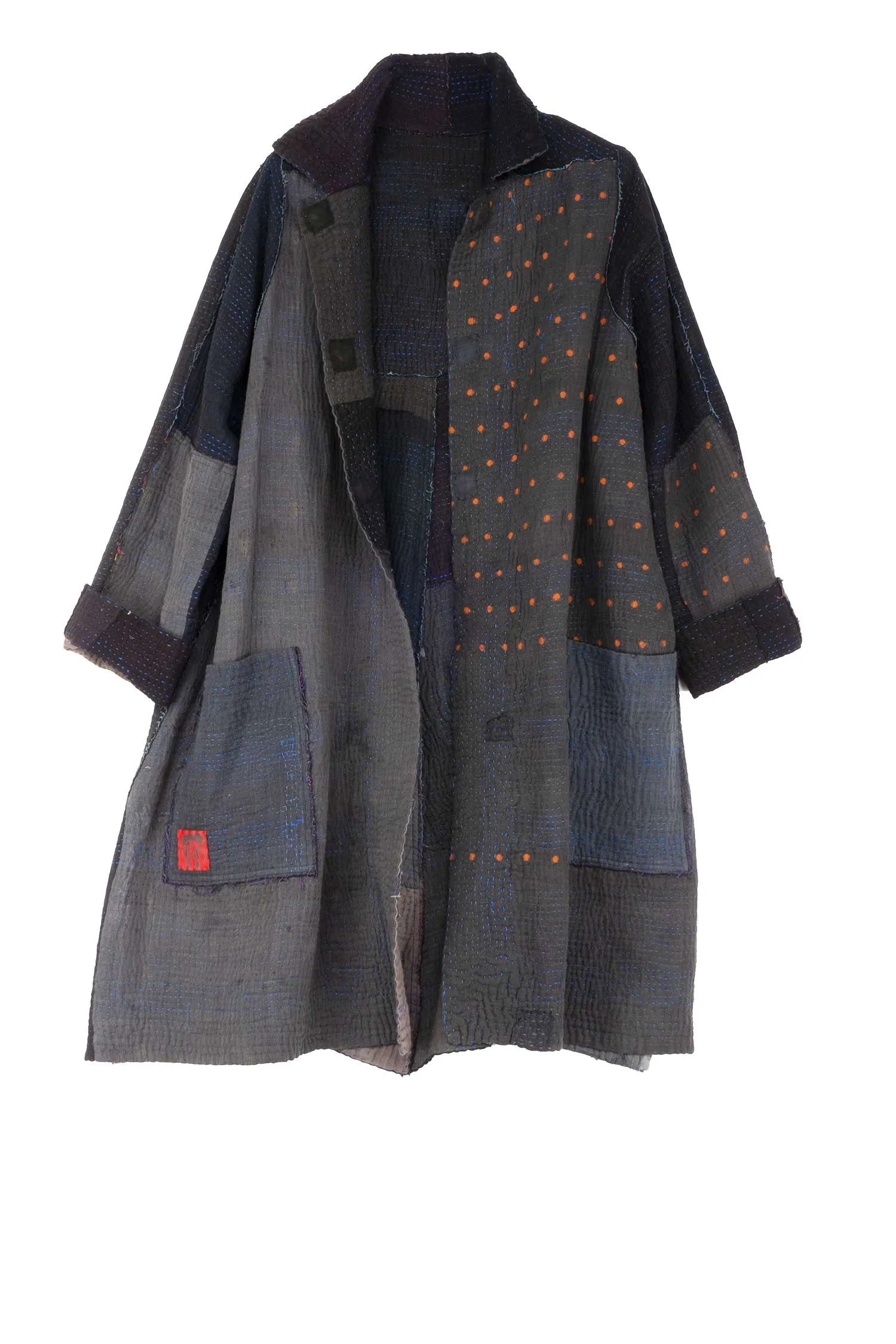 FRAYED PATCH KANTHA A-LINE DUSTER - fi4311-blk -