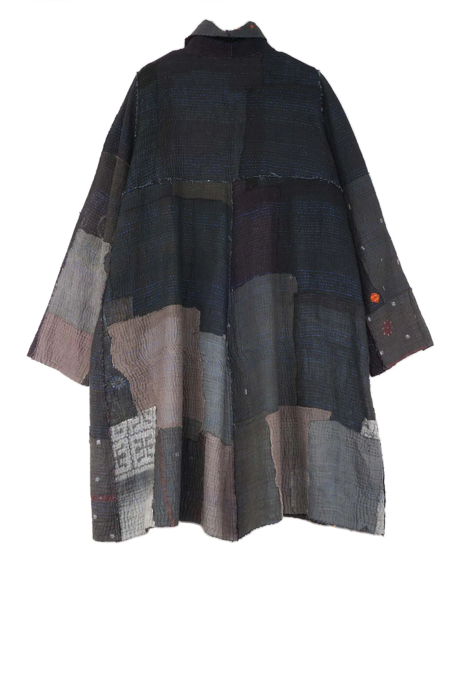 FRAYED PATCH KANTHA A-LINE DUSTER - fi4311-blk -