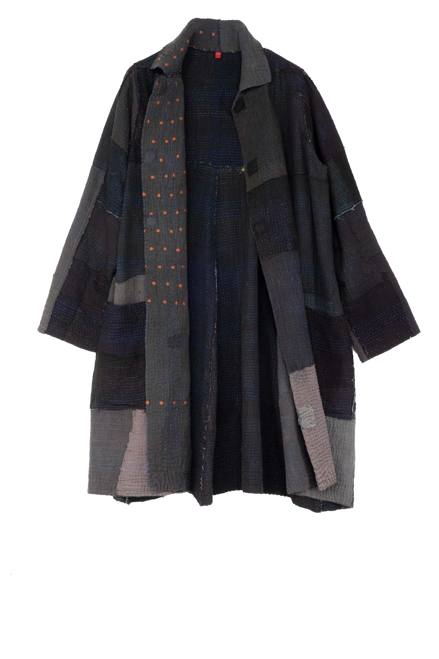 FRAYED PATCH KANTHA A-LINE DUSTER - fi4311-blk -