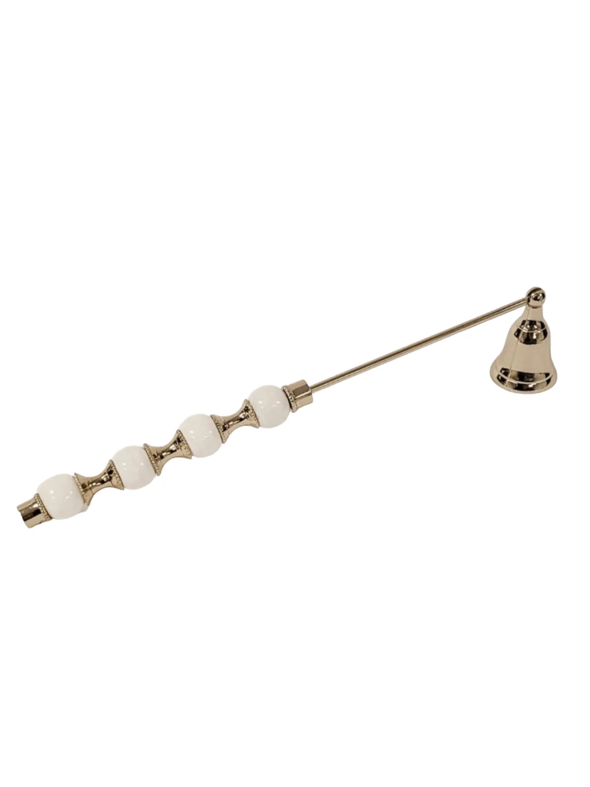 Gold Candle Snuffer with White and Gold Beaded Handle