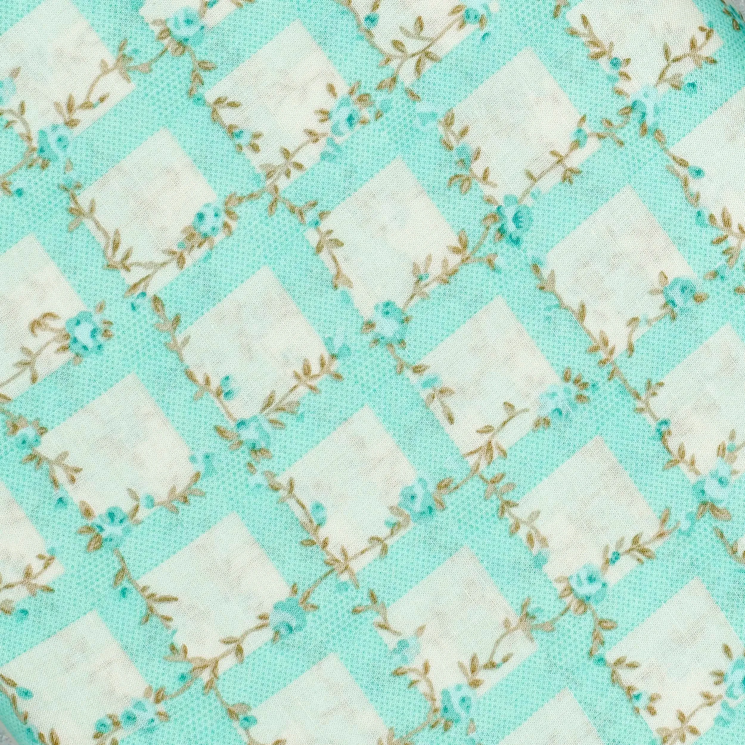 Green Checks Screen Printed Cotton Fabric