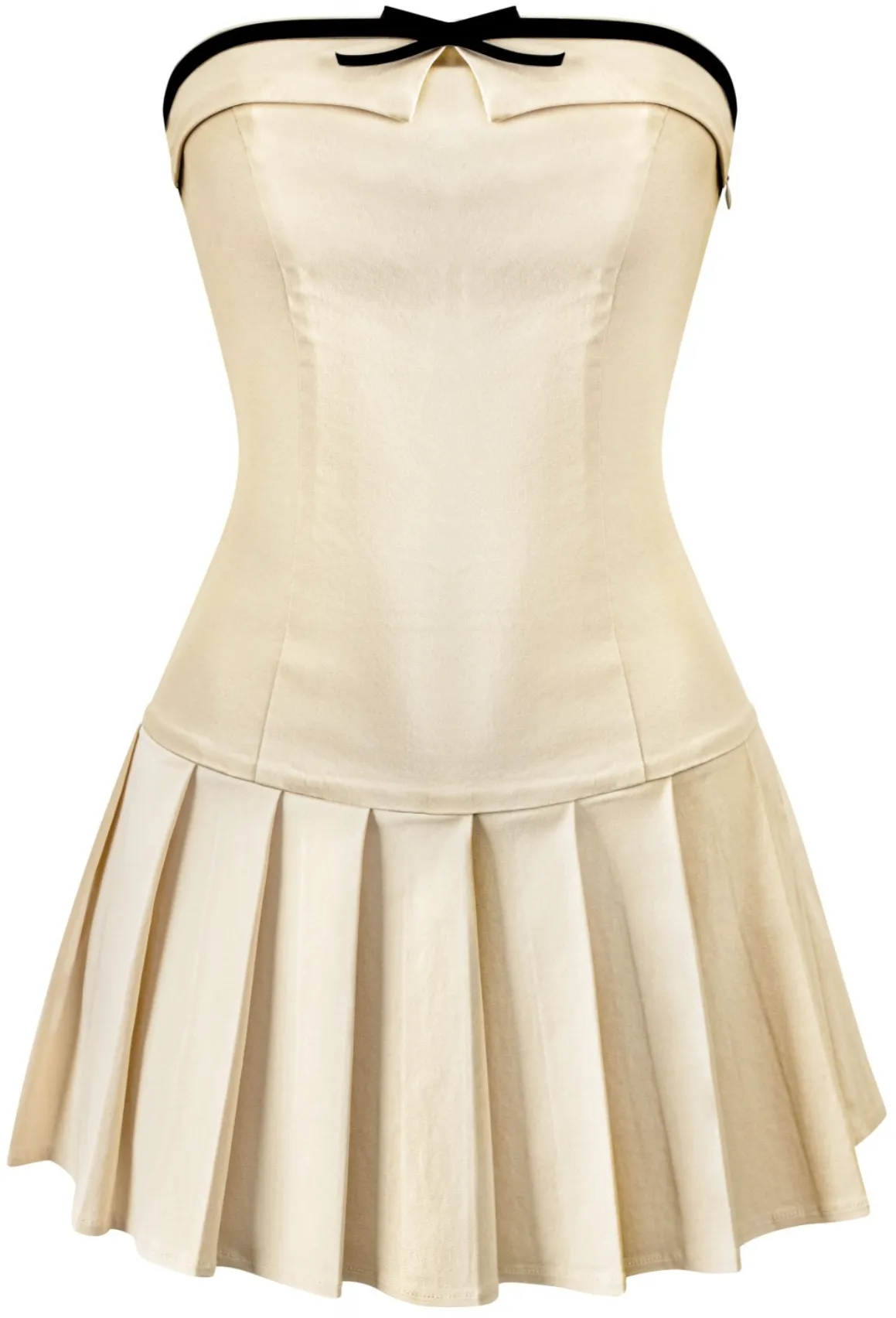 Gretchen Strapless Ribbon Pleated Dress (Taupe)