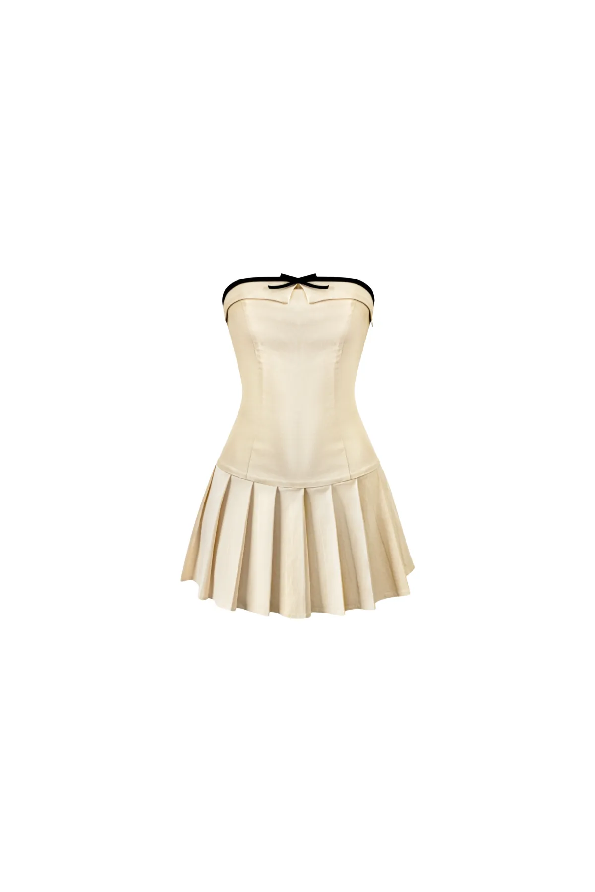 Gretchen Strapless Ribbon Pleated Dress (Taupe)