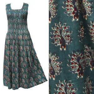 Greyish Green Peacocks Viscose Maxi Dress UK One Size 14-24 ER8