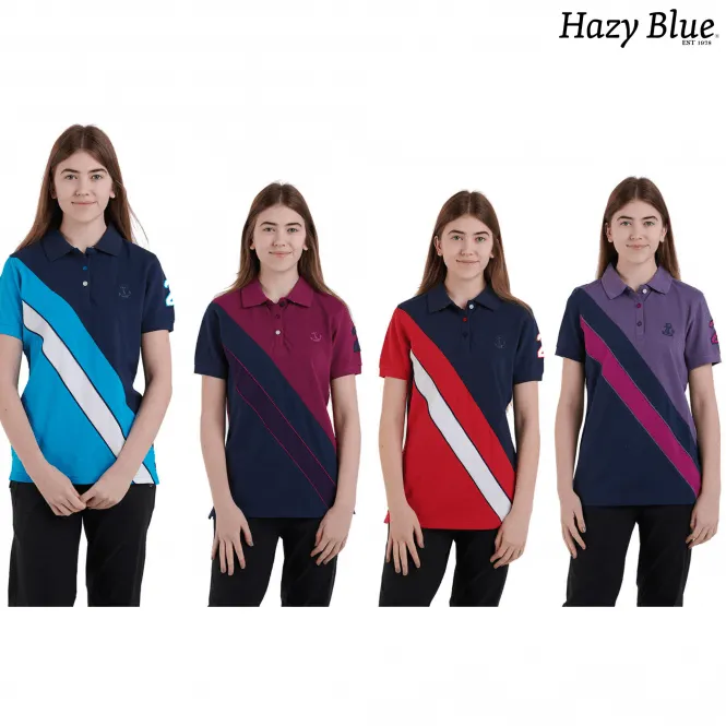 Hazy Blue Womens Short Sleeve Polo Shirt - Chole II