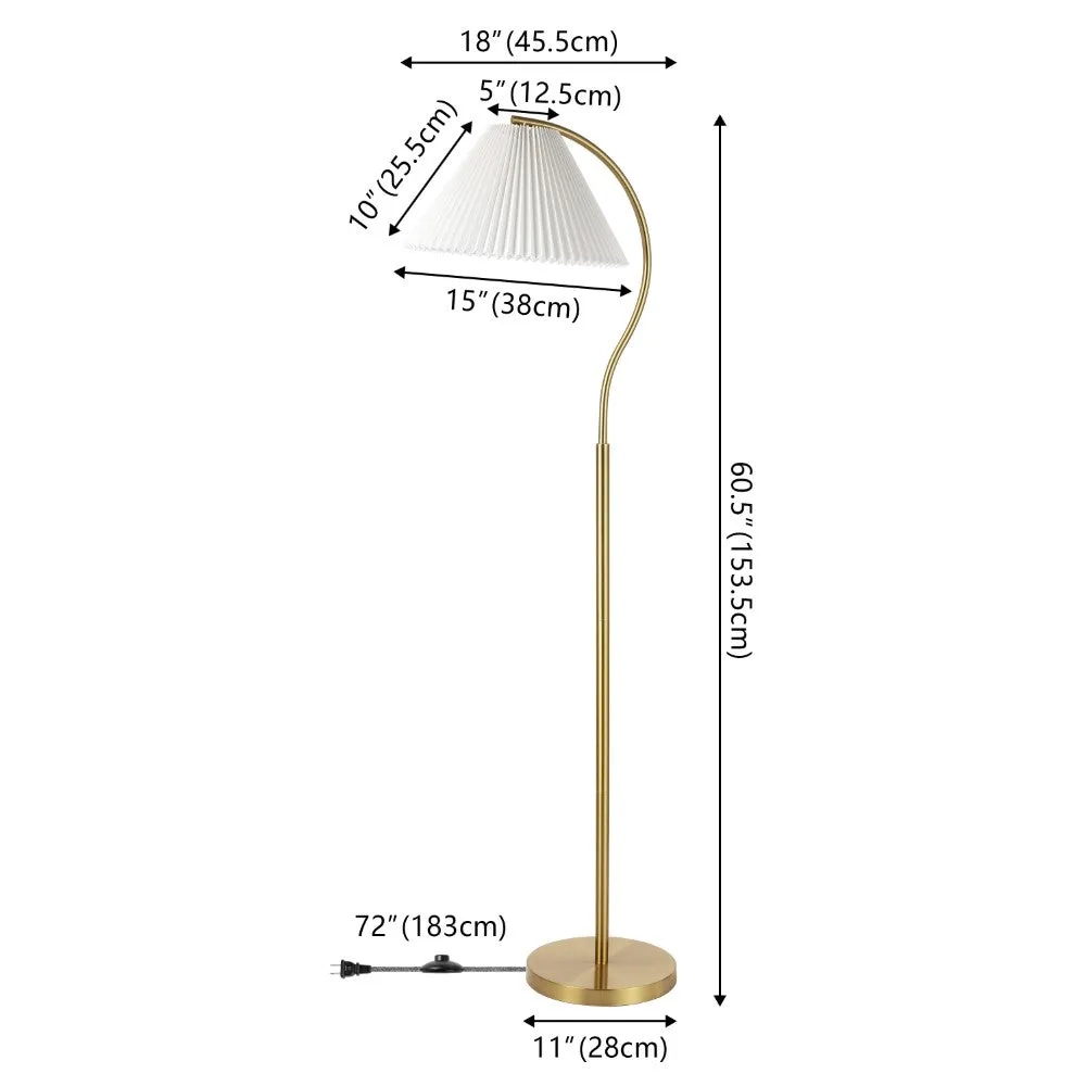 Homesake 60.5" Modern Glam Metal Arc LED Floor Lamp with Pleated Shade