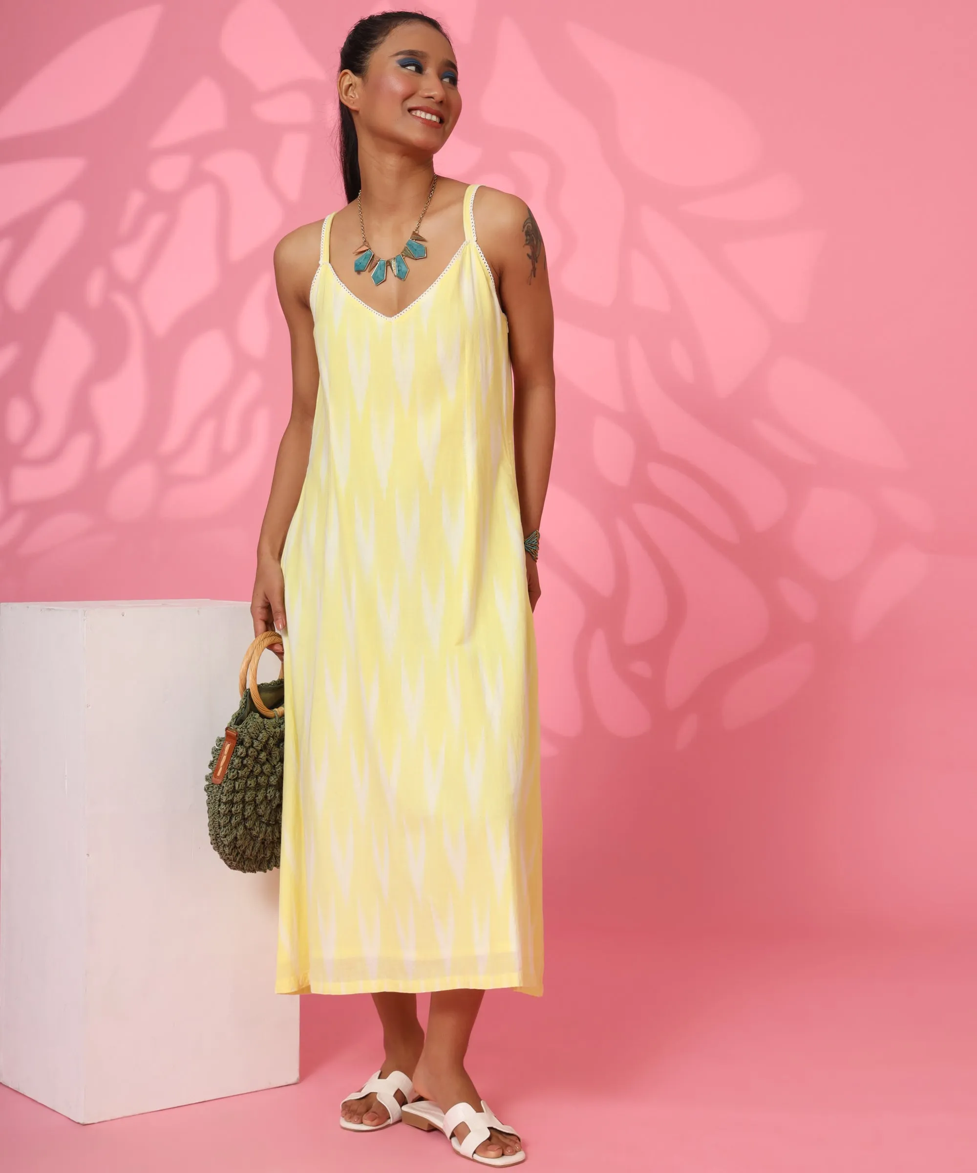 I CHOOSE POSITIVITY IKAT STRAPPY A-LINE DRESS