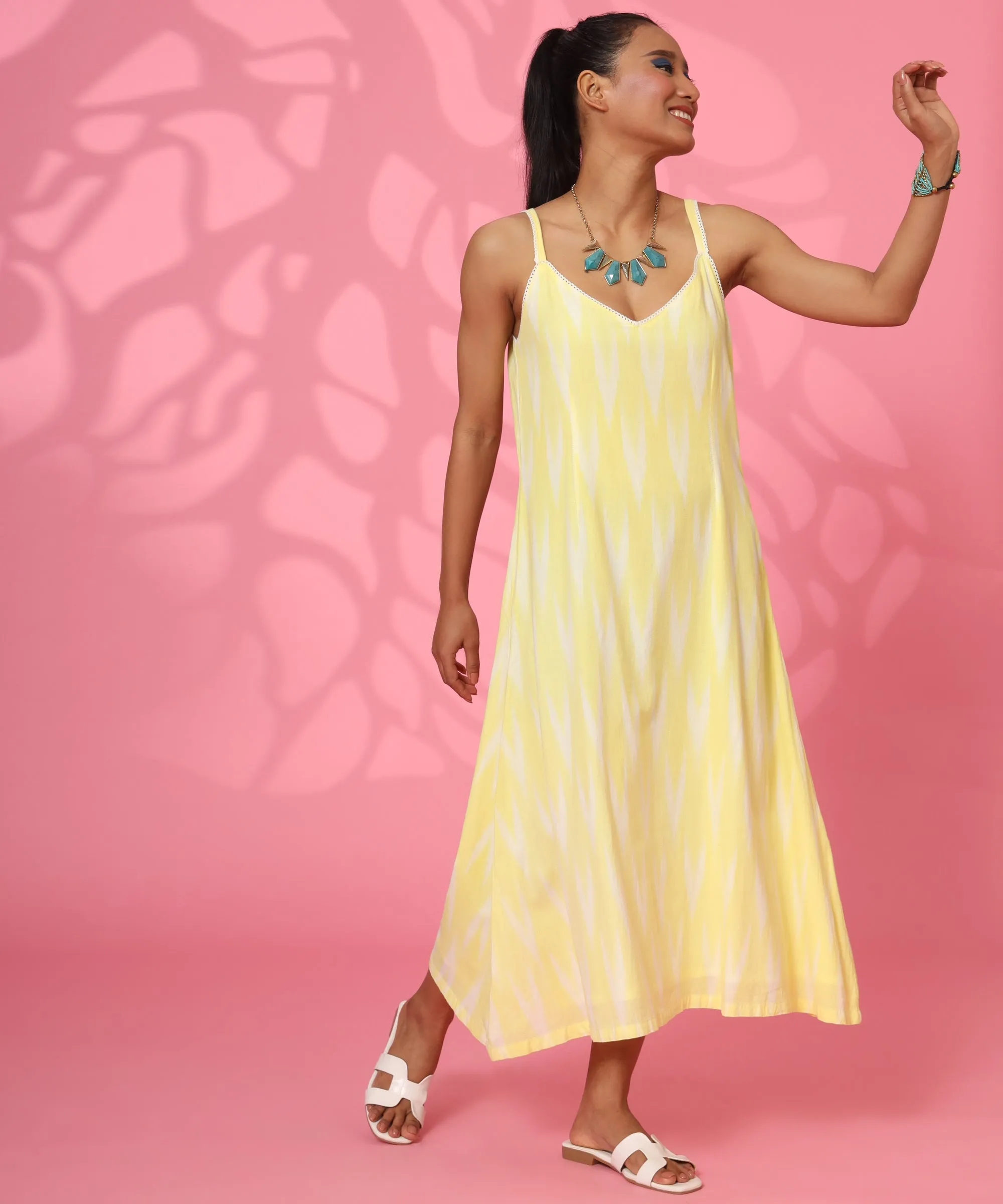 I CHOOSE POSITIVITY IKAT STRAPPY A-LINE DRESS